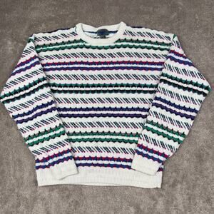 Etchings Multicolor Stripe Textured Knit Sweater Size XL White 90 Grandpa Preppy